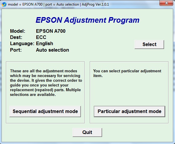 Adjustment program Epson A-700
