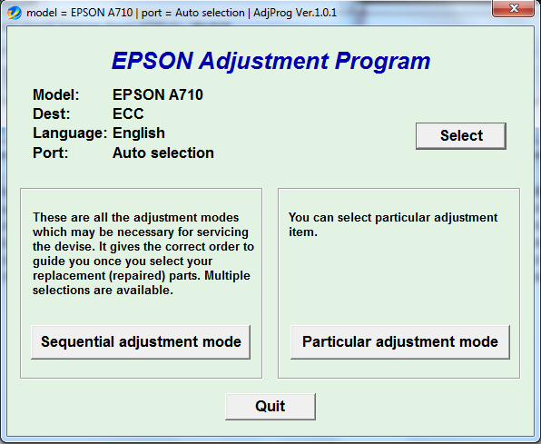 Adjustment program Epson A710