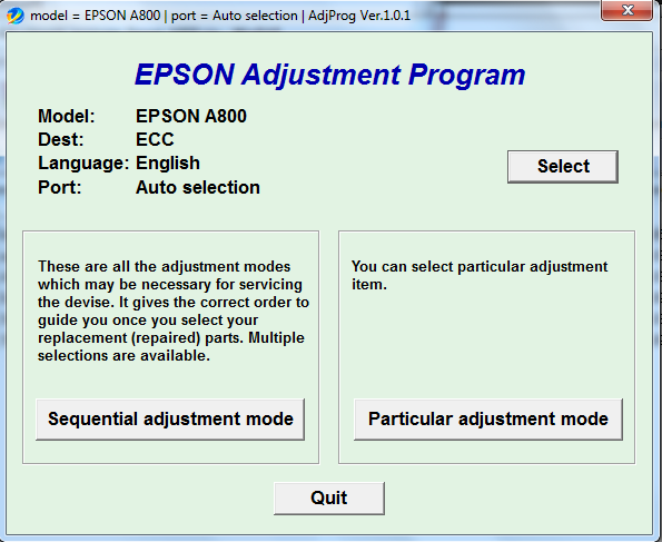 Adjustment program Epson A800