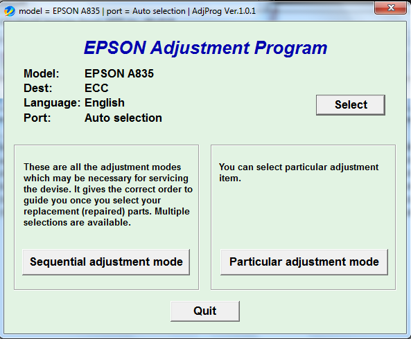 Adjustment program Epson A835