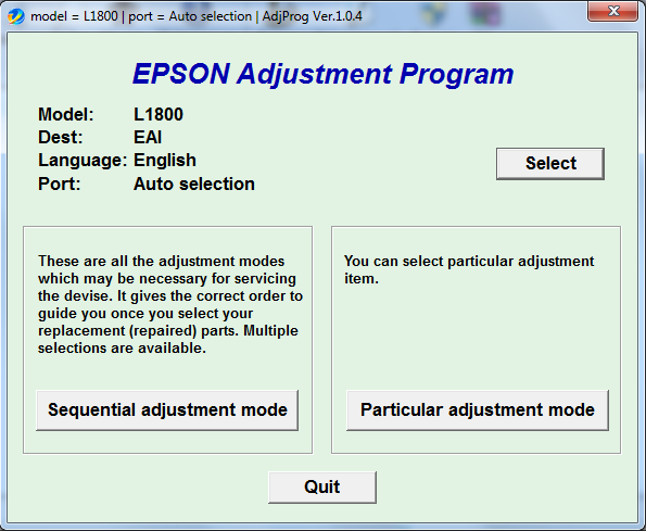 Adjustment program Epson L-1800