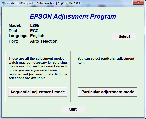 Adjustment program Epson L-805