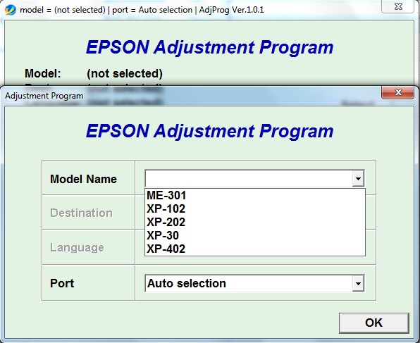 Adjustment program Epson ME-301, XP...