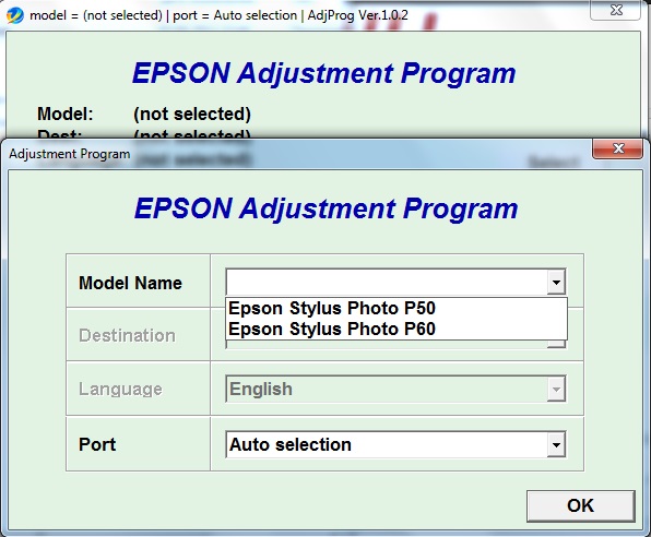 Adjustment program Epson P50, P60
