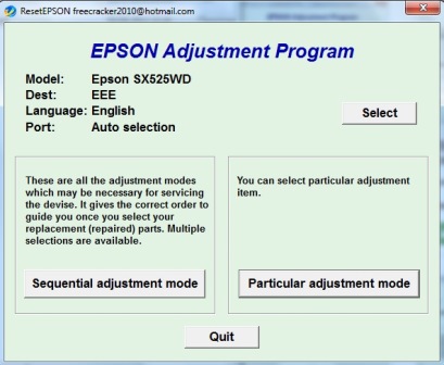 Adjustment program Epson SX525WD