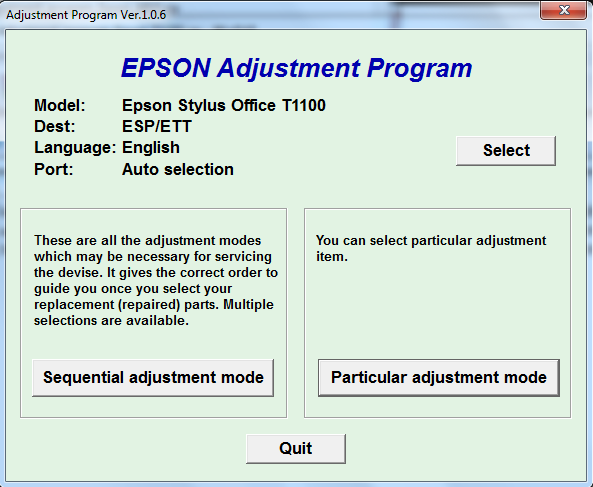 Adjustment program Epson T-1100