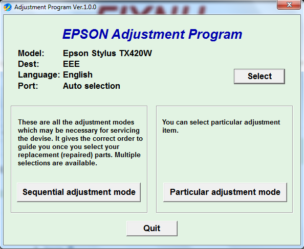Adjustment program Epson TX-420W