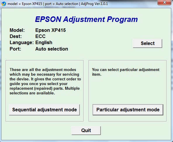 Adjustment program Epson XP-415