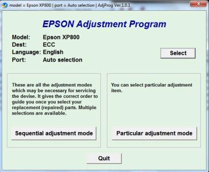 Adjustment program Epson XP-800