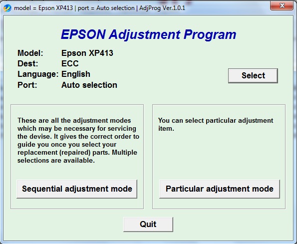 Adjustment program Epson XP-413